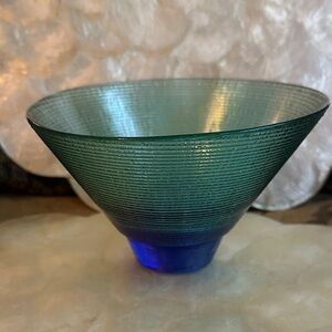 MCM Hadeland Glassverk Norway cobalt blue & green textured bowl - vintage signed